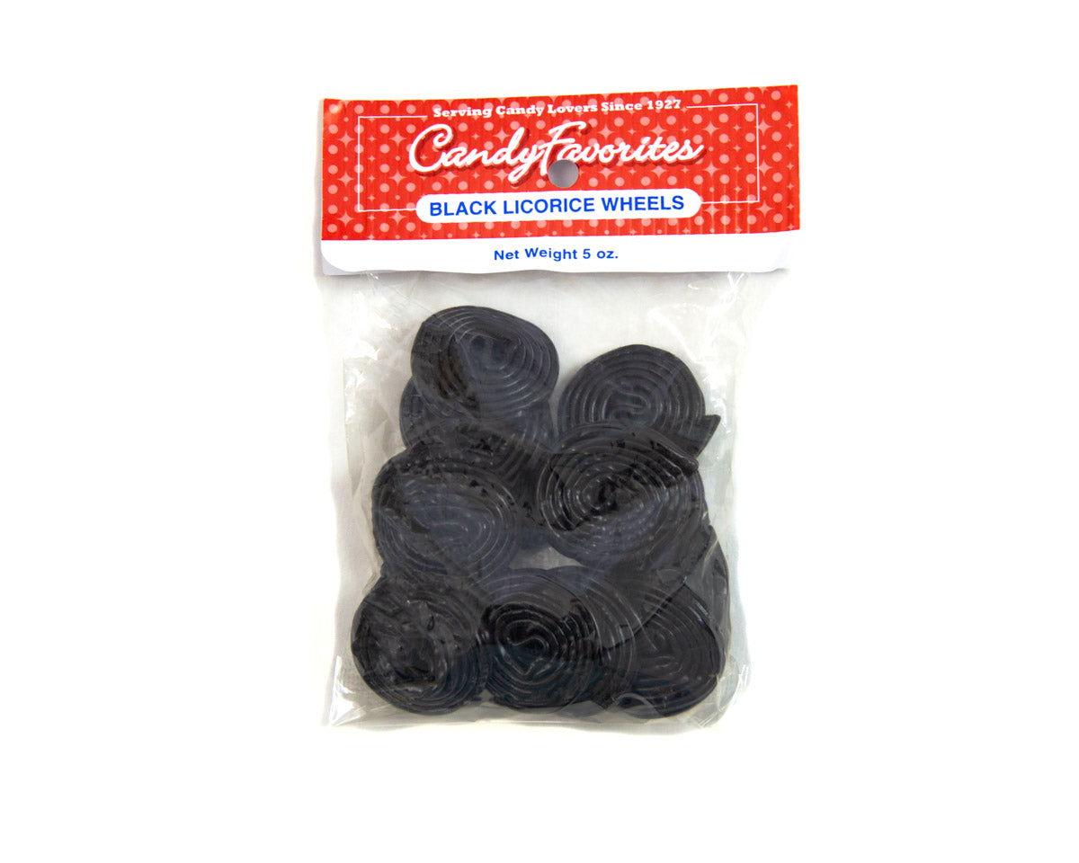 Black Licorice Wheels 5 oz. Peg Bags - CandyFavorites