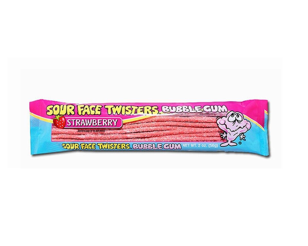 Face Twisters Sour Strawberry Bubble Gum Straws - CandyFavorites