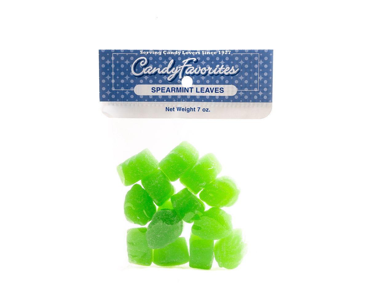 Spearmint Jelly Leaves 7 Ounce Peg Bags - CandyFavorites